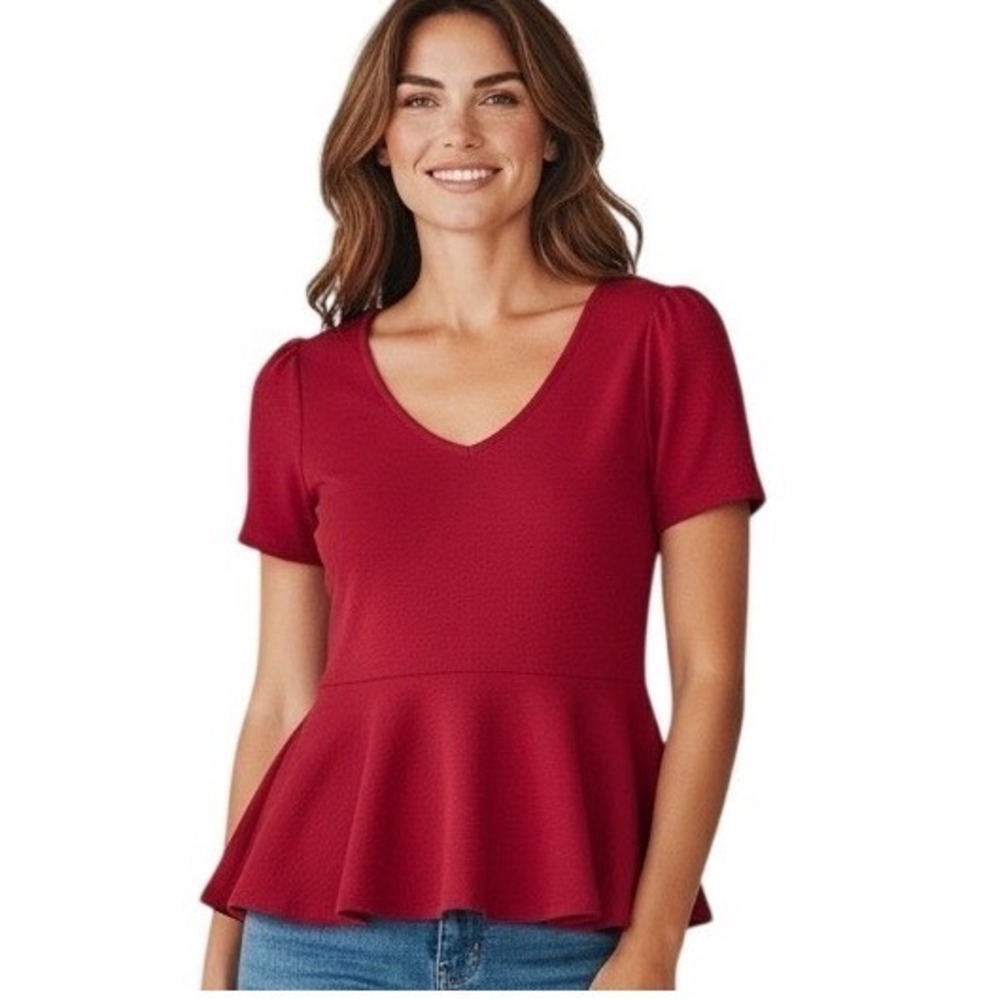 Design Lab Lord & Taylor Red Peplum Top Coquette Dark Academia Romanticcore M
